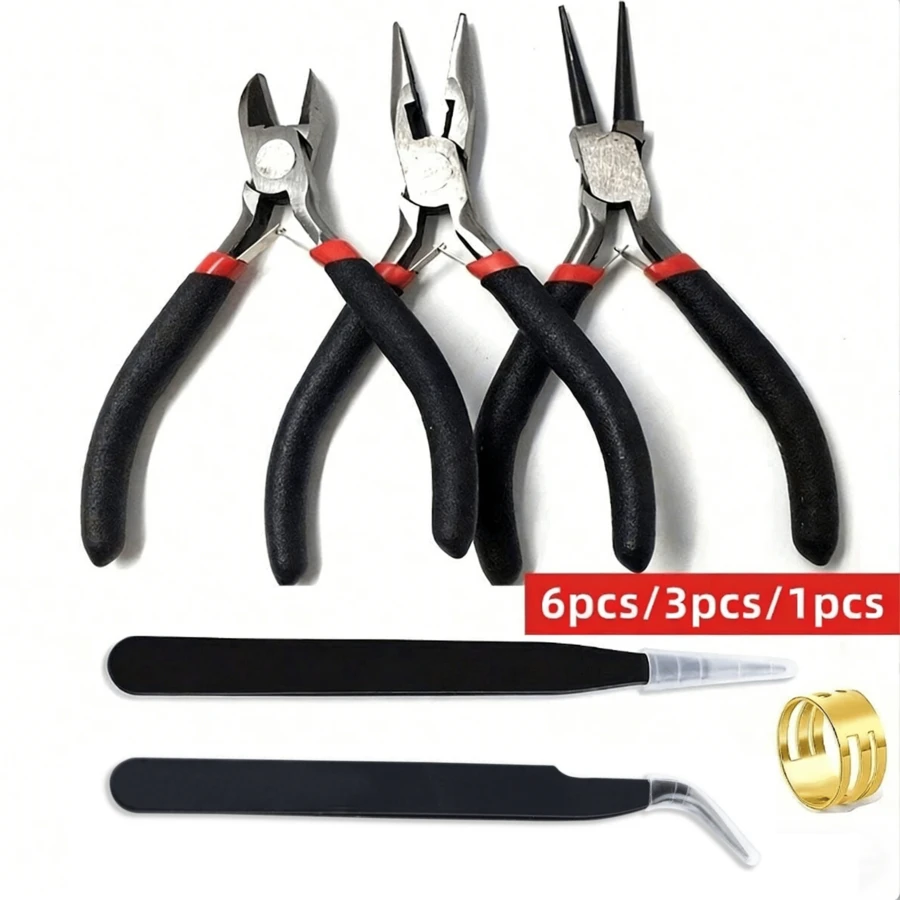 6pcs/3pcs/1pc Black Jewelry Tool Set, Includes DIY Jewelry Pliers, Tweezers And Ring Pliers, Suitable For Making And Repairing Various Jewelry Accessories, Essential Tools For DIY Enthusiasts - Black - View 1