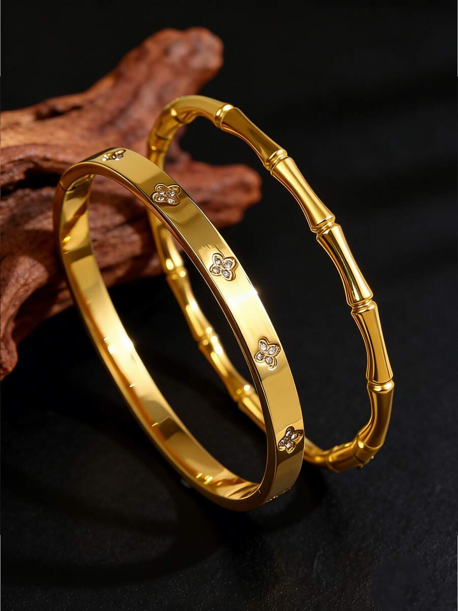 Camhanno 2 chiếc - Vòng tay thép không gỉ kiểu tre Trung Quốc, thiết kế cao cấp tượng trưng cho sự hoàn thiện không ngừng và tính đa dụng của phụ kiện. - Nhiều màu - Xem 1
