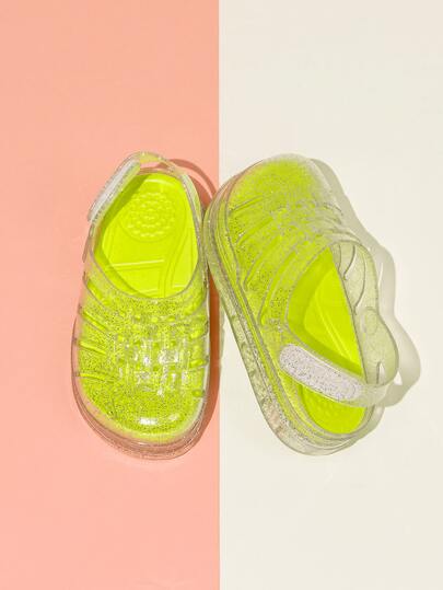 Kids Jelly Shoes, Shiny Transparent Hollow Crystal Sandals, Girls Anti-Slip Soft Bottom Beach Shoes, Y2K Platform Roman Shoes