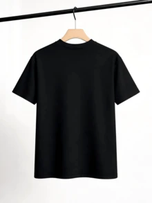 Camiseta de manga corta negra para hombre, estampado de letra inglesa Meeds blanca en el pecho, estilo minimalista de moda, ropa para uso diario - Negro - Ver 2