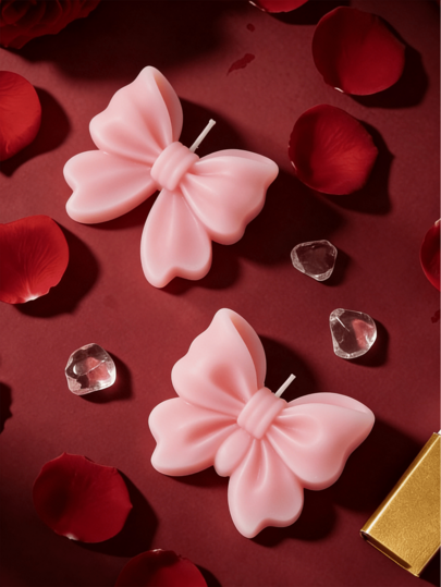 2支蝴蝶结蜡烛，立体可爱蝴蝶结造型，乳白色/粉色柔和色调，适合各种家居装饰，书房/卧室，生日/节日礼物，摄影道具，手工香氛蜡烛，持久留香