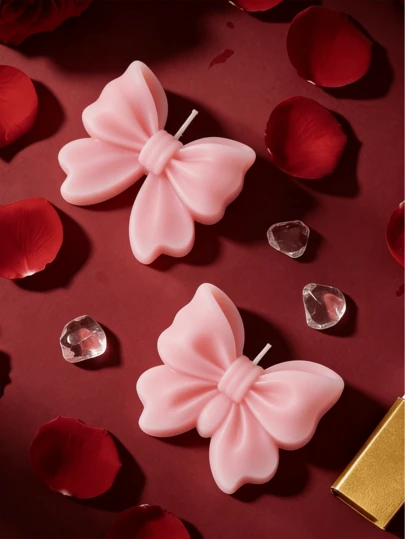 2pcs Bowknot Candles, Vivid & Cute 3D Bowknot Design, Milky White/Pink Soft Color, Suitable For Various Home Decor, Study/Bedroom, Birthday/Holiday Gift, Photography Prop, Handmade Scented Candle, Long-Lasting Fragrance