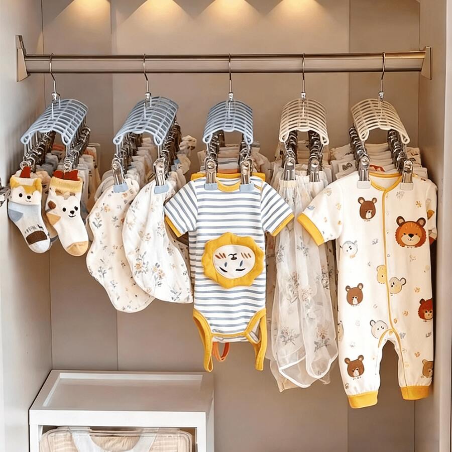 20个装婴儿衣架,婴儿围兜袜子晾衣架,多功能帽子收纳挂钩,适用于儿童房 - 彩色 - 查看 1