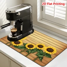1/10Pcs Sunflower Wood Grain Dish Drying Mat, 2D Flat Printed Super Absorbent Quick Dry Diatom Drain Pad For Coffee Table, Household Kitchen Supplies, Easy To Clean - Yellow - View 11