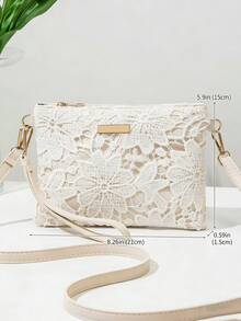 Fashionable Three-Dimensional Lace Floral Design Gentle Small Square Bag, PU Stitched Envelope-Style Square Crossbody Bag, Sweet Style Practical Light Luxury Clutch Bag For Spring And Summer, Suitable For Daily Dating, Commuting And Vacation - Apricot - View 3