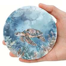 6pcs Watercolor Sea Turtle Coaster Set, Coral Heatproof Absorbent Coasters, Home Decor & Gift - Multicolor - View 2