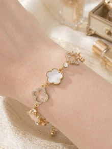 1 chiếc vòng tay mặt dây chuyền hình hoa bốn lá sang trọng, đính đá pha lê hồng và trắng, thích hợp làm quà tặng Ngày của Mẹ và đeo hàng ngày. - Vòng đeo tay - Xem 6