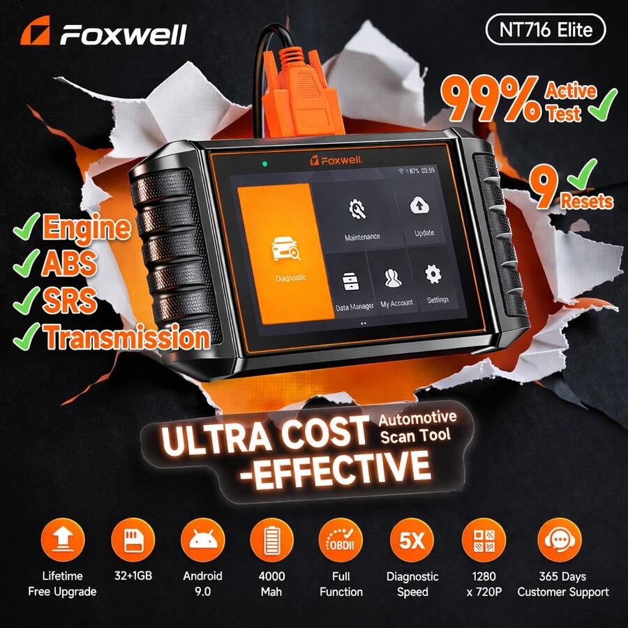 FOXWELL NT716 双向扫描工具，适用于所有车辆的发动机、ABS、SRS 和变速箱故障码读取器，专业技师工具，具备主动测试和 9 种重置功能，OBD2 汽车故障码诊断扫描工具，终身免费更新，送给爸爸、丈夫和男友的最佳礼物