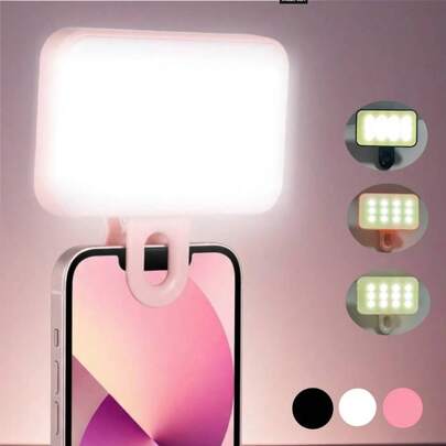 1pc Detachable Clip-On Phone Fill Light With Adjustable Stand, Customizable White/Warm/Natural Light, Rechargeable, Compact And Portable, Suitable For Laptops/Mobile Phones/Tablets/Zoom Calls/Makeup, Ideal For Selfies And Live Streaming, Portable Fill Light. Features A Matte Back Design For Enhanced Texture, Highly Portable For Daily Use.