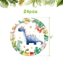 Dinosaur Theme Disposable Tableware Set, Including Plates, Napkins And Cups, Serves 24 Guests, Suitable For Birthday, Wedding, Party, Family Picnic And Other Occasions - Multicolor - View 10