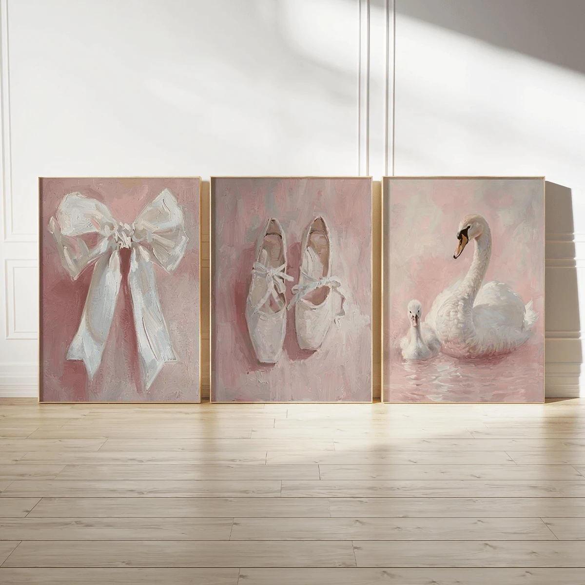 3件套复古天鹅壁画艺术,芭蕾舞鞋,蝴蝶结画,帆布海报,带框或不带框,理想的乔迁礼物,大学宿舍公寓装饰,酒店、家庭、客厅、卧室、浴室和办公室墙面装饰礼品。 - A - 查看 1