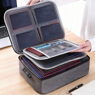 Locking Document Bag, Fireproof Three-Layer Document Organizer With Waterproof Zipper, Document Security Portable Travel Home Storage Bag For Laptop, Documents, Certificates, Gifts For Family And Friends