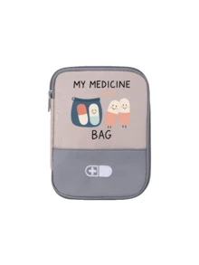 Bolsa médica portátil con "Mi bolsa de medicamentos" y patrón de pastillas, botiquín de primeros auxilios compacto, bolsa de medicamentos conveniente - Multicolor - Ver 10