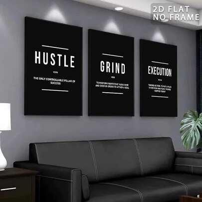 【可选画框】3幅现代黑白励志语录海报，振奋人心的墙面装饰，防水帆布墙画，艺术墙画礼品，卧室、客厅、办公室、餐厅、健身房励志主题海报