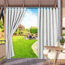 2 Panels Premium Oxford Outdoor Waterproof Curtains, Countryside Style Light Filtering Panels With Tab Top For Gazebo, Prvacy Protection Weatherproof Solid Color Outside Decor All-Season Curtains For Porch, Patio, Pergola, Gazebo - White - View 11