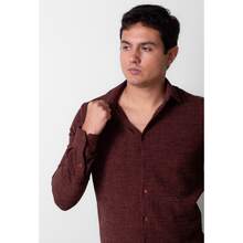 Men's Long-Sleeved Textured Dress Shirt - 紫紅色 - 查看 2