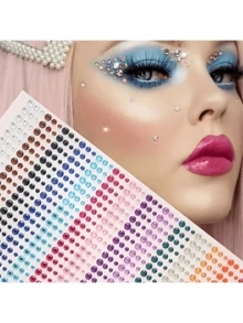 1pc Self-Adhesive Face Rhinestone Sticker, Suitable For Halloween Party, Face Painting, Holiday Makeup, Eye Makeup, Can Be Applied To Face, Hair, Body, Eyes And Other Areas - Multicolor - View 2