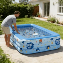 1pc Inflatable Swimming Pool, Ocean Creature Printed Paddling Pool, Home Adult Swimming Pool, Made Of PVC Material, Leak-Proof, Explosion-Proof, Tear-Resistant, Stable And Durable Inflatable Structure, Fully Inflated Without Collapsing, High-Definition Ocean Creature & Letter Prints, Full Of Childlike Fun, Perfect For Summer Atmosphere, Family Water Play, Photography Prop, Quick Inflation Valve Design, Assembled In Minutes - Multicolor - View 1