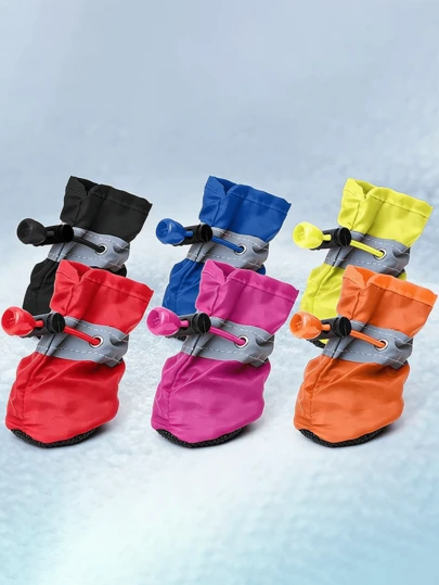4双装宠物鞋，适用于小型至中型犬的狗靴，防滑护爪，牛津布防水软底狗爪套，夜间反光狗鞋