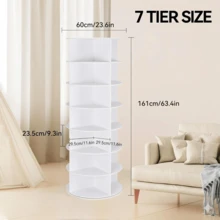 7 Tier Rotating Shoe Rack Tower, Free Standing 360° Shoe Organizer Lazy Susan, Bag Display Rack Storage Round Carousel, Neat And Elegant Shoe Storage Solution - 白色 - 查看 2