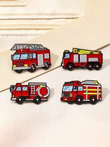 Bộ 4 huy hiệu tráng men hình xe cứu hỏa, huy hiệu xe cứu hỏa màu đỏ, thích hợp để gắn lên ba lô và áo khoác. - Nhiều màu - Xem 4