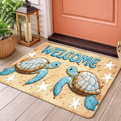 1pc Turtle Welcome Doormat, Small Rug, Doormat, Carpet, Mat, Outdoor Doormat, Kitchen Rug, Home Decor, Front Door Mat, Area Small Rug, Outdoor Mat, Home Decor, Area Rug, Garden Rug, Graduation Gift, Washable Carpet