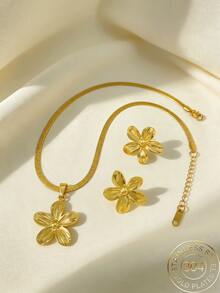 Women's Gold Flower Necklace, Elegant Floral Petal Textured Jewelry, Vintage Gold-Plated Necklace, Suitable For Party, Wedding And Daily Wear - Multicolor - View 1