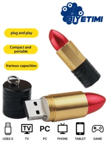 BIYETIMI Flash Drive USB Bentuk Lipstik, Pen Drive 2.0 Kecepatan Tinggi, Memory Stick Logam Portabel dengan Gantungan Kunci, Flash Drive Mini USB Lucu untuk Penyimpanan Data, Hadiah untuk Wanita/Anak Perempuan, Tersedia Berbagai Kapasitas - View 1