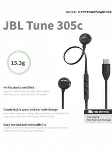 JBL TUNE 305C 有线耳机，Type-C 接口，半入耳式耳机，电脑耳机，女神节礼物，适用于 USB-C 即插即用 - 查看 3