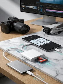 huaxunyuan 1 قارئ بطاقة SD مخصص للكاميرا | محول سرعة عالية 2 في 1 USB 3.0 | يدعم بطاقات SD/TF (ميكرو SD) | متوافق مع iPhone 15/14/13 | عام للأجهزة المحمولة والأجهزة اللوحية | ملحق كاميرا رقمية | توصيل وتشغيل - أبيض - مشاهدة 4