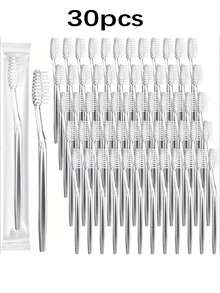 30 chiếc/gói Bàn chải đánh răng cầm tay dùng một lần, lông mềm, chất liệu nylon, đóng gói riêng lẻ, thích hợp sử dụng khi đi du lịch và khách sạn, chăm sóc răng miệng cho người lớn - Nhiều màu - Xem 10