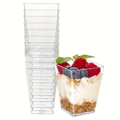 100/50/40/30/20/10 adet Kare Tatlı Bardakları - Şeffaf Plastik Puding Bardakları, Yeniden Kullanılabilir, Yoğurt, Meyve, Mus ve Mini Tatlılar İçin İdeal - Etkinlikler ve Günlük Kullanım İçin Şık Servis Çözümü