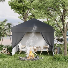 10x10 Pop Up Canopy with 4 Removable Sidewalls, Beach Tent - UV Protection, Outdoor Gazebo with 1-Button Push,  Outdoor Sun Shade Events, Parties, Camping - Negro - Ver 1