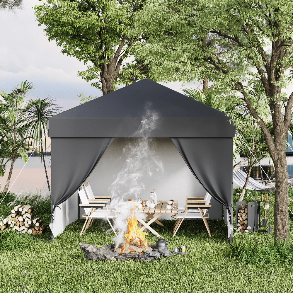 10x10 Pop Up Canopy with 4 Removable Sidewalls, Beach Tent - UV Protection, Outdoor Gazebo with 1-Button Push, Outdoor Sun Shade Events, Parties, Camping - Negro - Ver 1