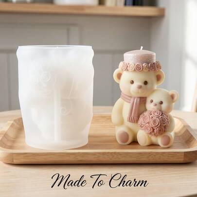 1 pieza Pareja de osos de peluche, molde de vela de silicona con detalles 3D, molde de figura de animal lindo DIY para regalo romántico, decoración del hogar, temporada de San Valentín
