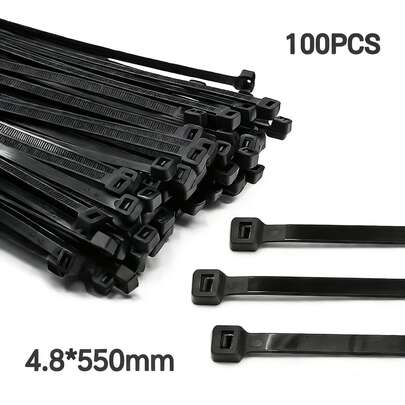 100pcs Heavy Duty Black Nylon Cable Ties, 550mm/21in Length, 4.8mm Width, Durable And Weather-Resistant, Suitable For Organizing Wires, Securing Pipes And Installing Outdoor Equipment