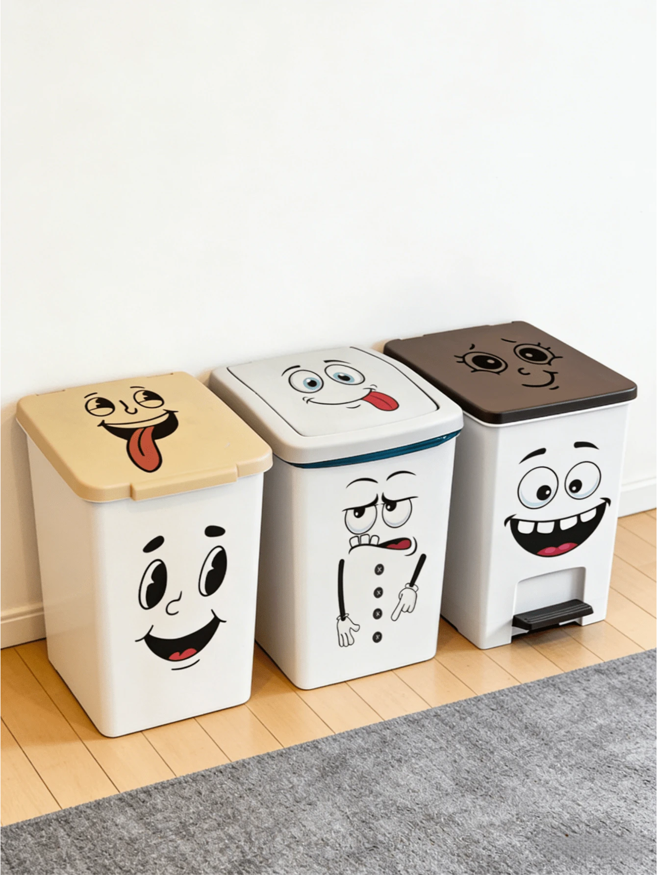 1pc Funny Trash Can Sticker, Cartoon Expression, Tongue Out / Star Eyes / Winking Funny Shapes, DIY Modification, No Residue, Self-Adhesive Waterproof, Trash Can / Refrigerator / Cabinet Door Decoration. Creative Home Modification Sticker, Multi-Scene Home Decor Sticker. - Trash Can Stickers - View 1