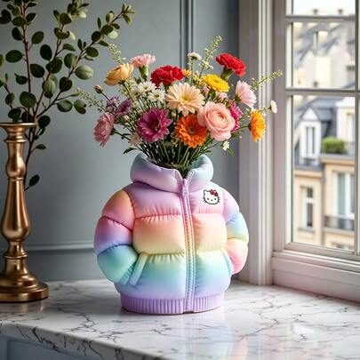 SANRIO 1套三丽鸥3D打印花瓶，可爱羽绒服造型桌面装饰花瓶
