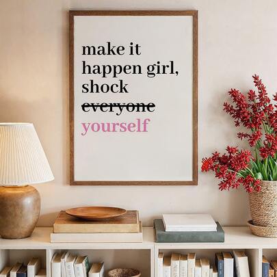 1pc Inspirational Wall Art Picture Make It Happen Girl Prints Canvas Paintings Motivational Quote Poster Empowering Women Home For Bedroom Living Room Office Decor Gifts For Her Unframed Or Framed