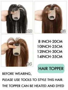 Straight Human Hair Toppers For Women Size 5*9 Cm- Middle Part With Bangs, Gradient Blonde To Brown, Real Hair Pieces For Volume & Length Enhancement, Styling Versatility - Dark Brown - View 2