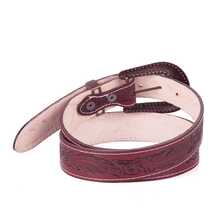 Women's Country Belt Handmade Leather Cowgirl Stonework Printed Feather Buckle Large Rhinestone - 紫紅色 - 查看 3