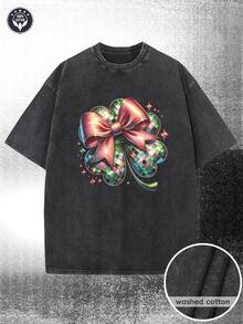 Camiseta lavada con agua de 230G, estampado de Día de San Patricio Disco, teñida con cera de alta calidad, lavable a máquina, con una cierta grosor adecuada para camisetas de verano, actividades al aire libre, regalos navideños - Negro 2 - Ver 1