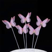 1 pieza 5 piezas Decoraciones para tarta de mariposas, decoración para tartas de cumpleaños con efecto brillante y aspecto realista - Mariposa de malla rosa - Ver 4