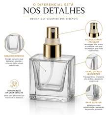 Kit Frascos de Perfume 50ml Cubo - Luxo com Válvula Spray Dourada e Prata Vidro para Perfume - Dourado - Visão 5