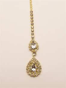 1pc Elegant Women's Crystal Headchain, Fashionable Bridal Forehead Chain For Party & Daily Wear - Gold - View 4