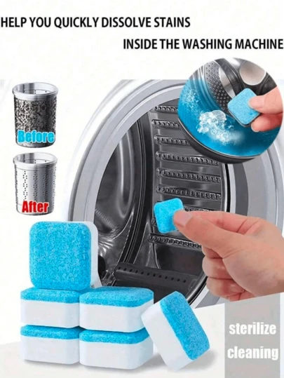12pcs Washing Machine Drum Cleaning Effervescent Tablets, Washing Machine Descaler Deep Cleaning Detergent Tablets, Suitable For Front-Load And Top-Load Washing Machines, Removes Odor From Toilets And Septic Tanks, Cleans Drum And Gasket