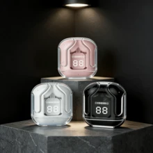 无线耳机，带ENC降噪功能的半透明耳机，HiFi双立体声麦克风迷你入耳式耳机，带充电盒和LED数字显示屏 - 查看 1