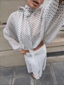 Falda de gasa de lunares elegante y minimalista para mujer en verano, 1 pieza, estilo bohemio vintage casual para vacaciones, tela de gasa suave, ligera y cómoda con diseño de doble capa y atmósfera suave, adecuada para vacaciones de verano, vacaciones en la playa, citas diarias, fiestas de boda, atuendos de trabajo, falda de verano - Blanco - Ver 3