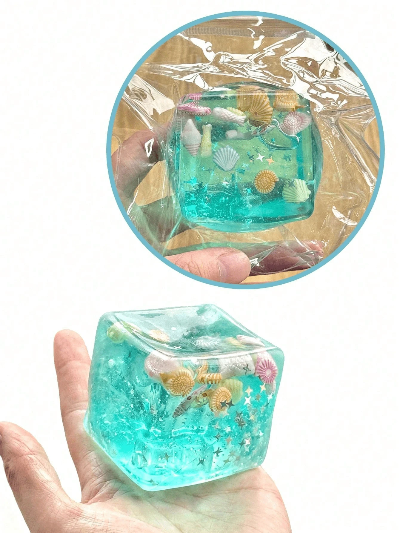 1pc Adult Soft Squishy Gadget, Transparent Ocean Design Tender & Stretchy, Fluffy Silky Handheld Novelty Item For Desk, Home And Party - Multicolor - View 1