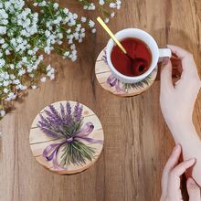 6pcs Romantic Lavender Coasters, Purple Floral Ribbon Non-Slip Cup Mats, Coffee Cup Heat Insulation Pads, Home Decor & Gift - Multicolor - View 6